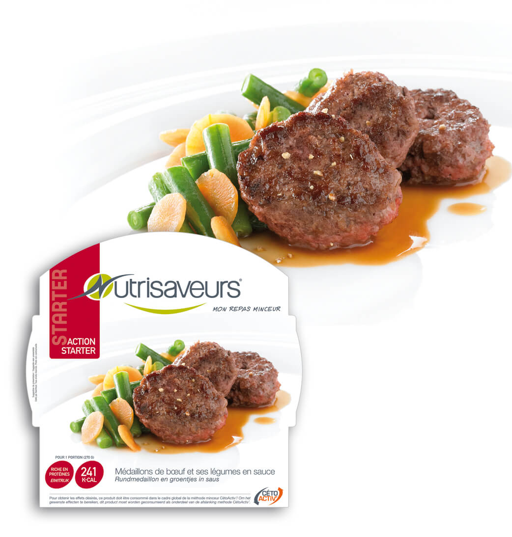 keto ready meal beef medallions and vegetables