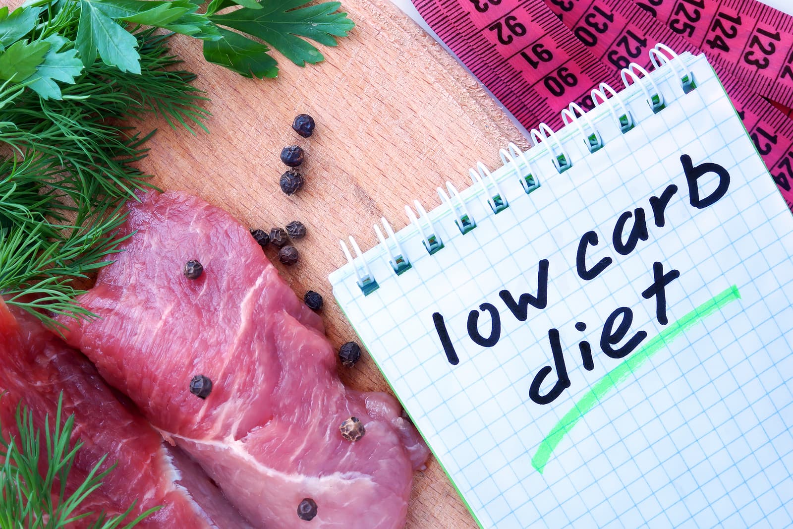 VLCD diet plan - Notepad with low carb diet